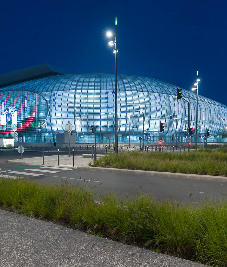 Éclairage public stade pierre Mauroy, Design Urbain, intersection, nuit, Villeneuve-d'Ascq