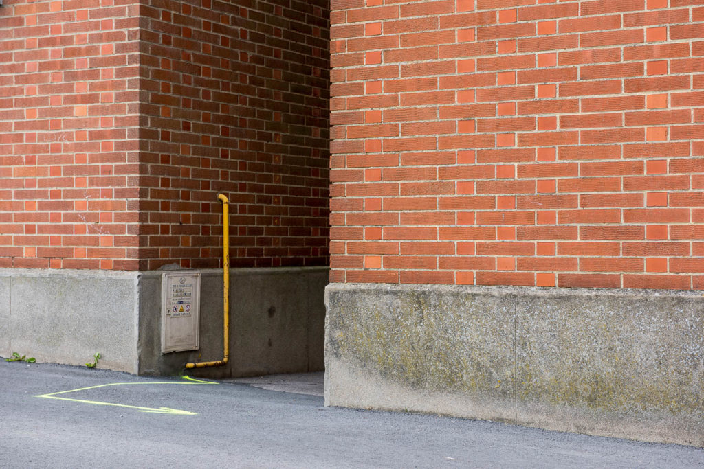 mur en brique, ville, rue, Urbain,coin, tarmac